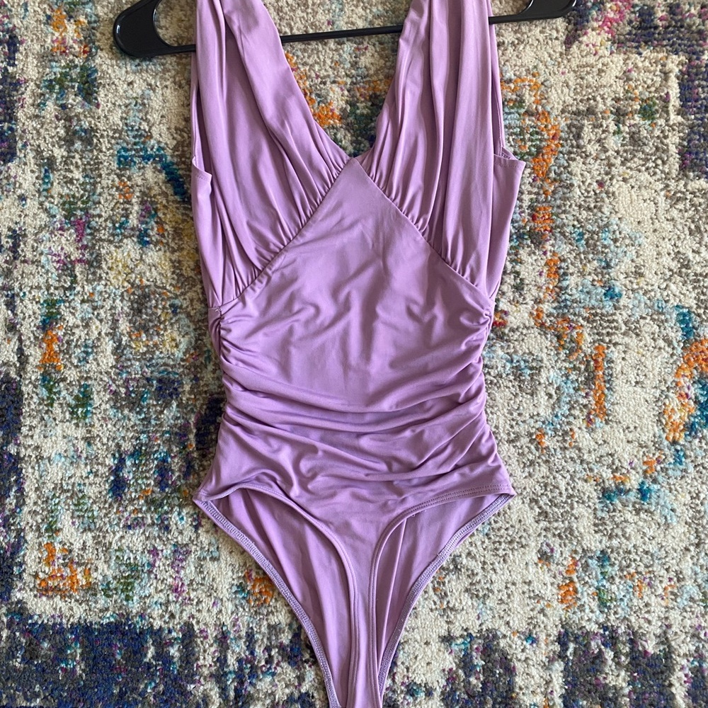 Express Lavender Ruched Bodysuit